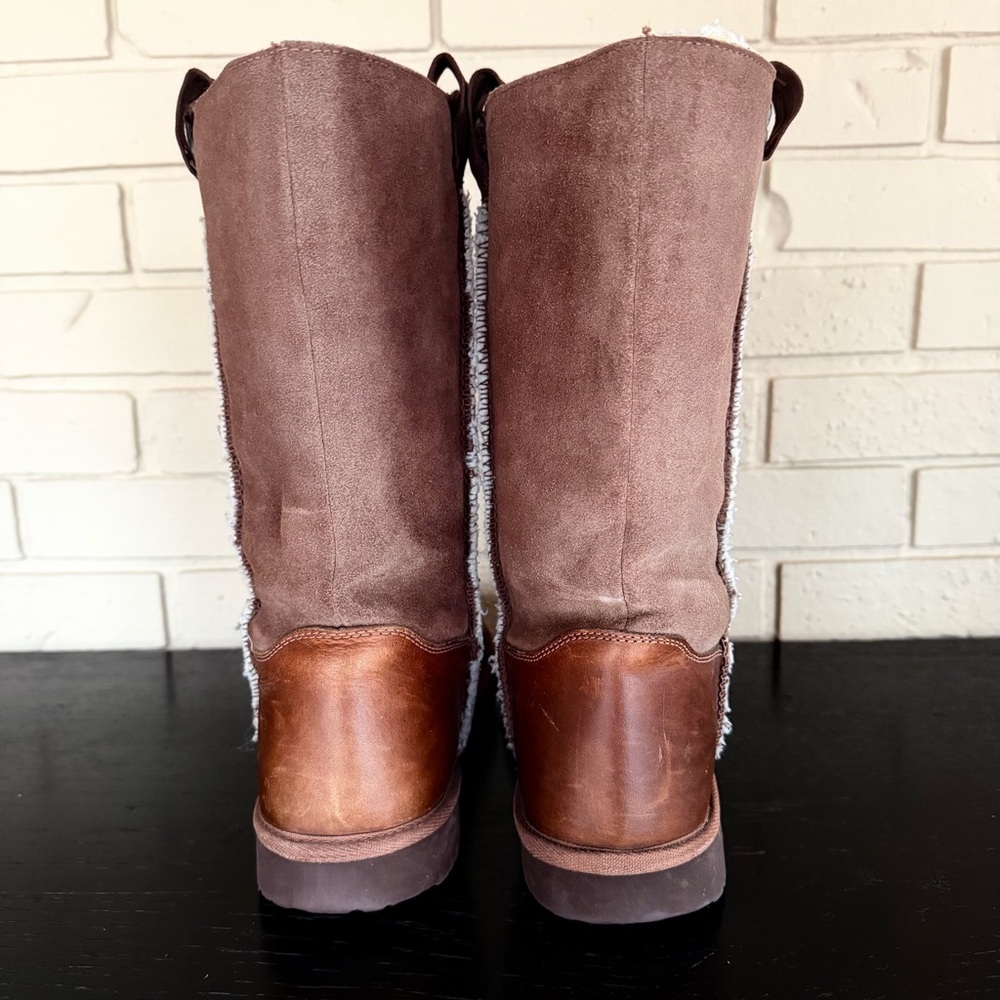 Vintage 90s Y2K American Eagle AE Boots Chunky Brown Leather Sherpa Lined Sz 10 - Picture 4 of 7